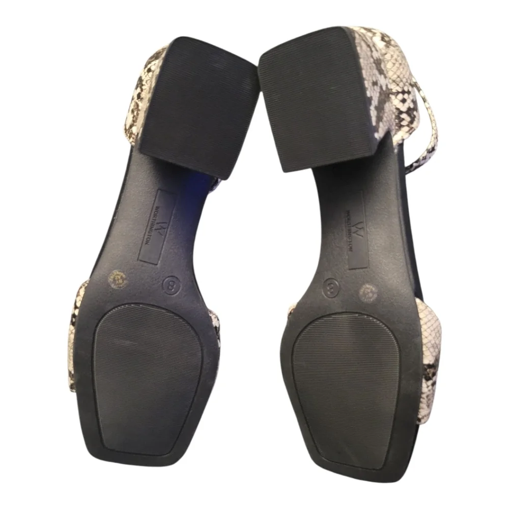 Worthington Victoria Faux Snakeskin Print Ankle Strap Block Heel Sandals 8